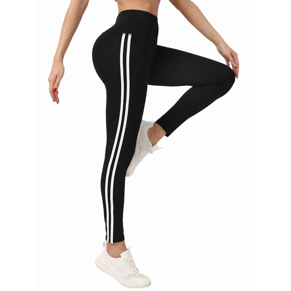 Women'S Yoga Lounge Leggings with Double Stripe Design, Comfort Fit, Non-See Through Gray L