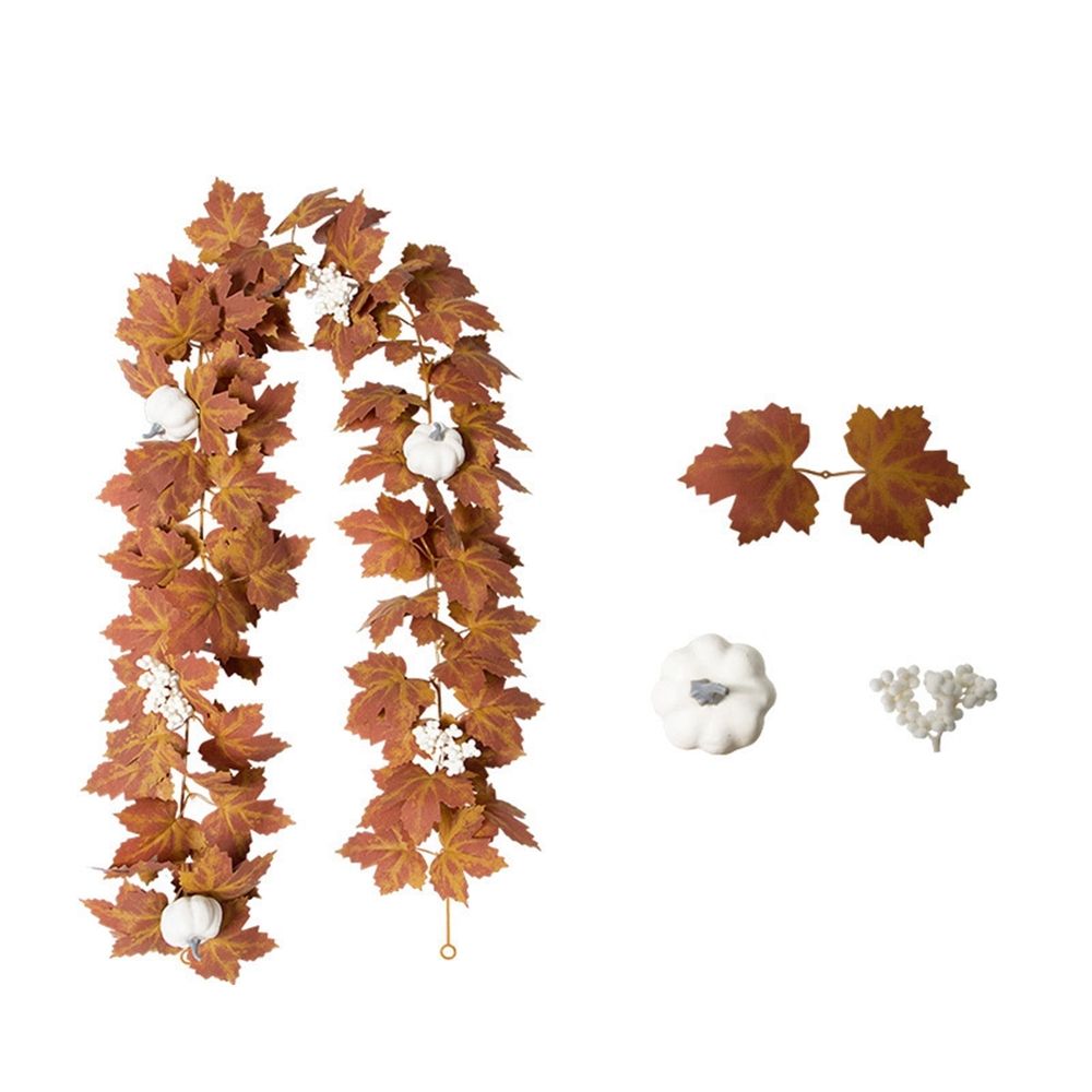 Fall Garland Maple Leaf with White Pumpkin 6 FT, Hanging Vine Garland with Table Centerpiece Thanksgiving Decorations Indoor Outdoor Window Fireplace Autumn Home Decor, Orange