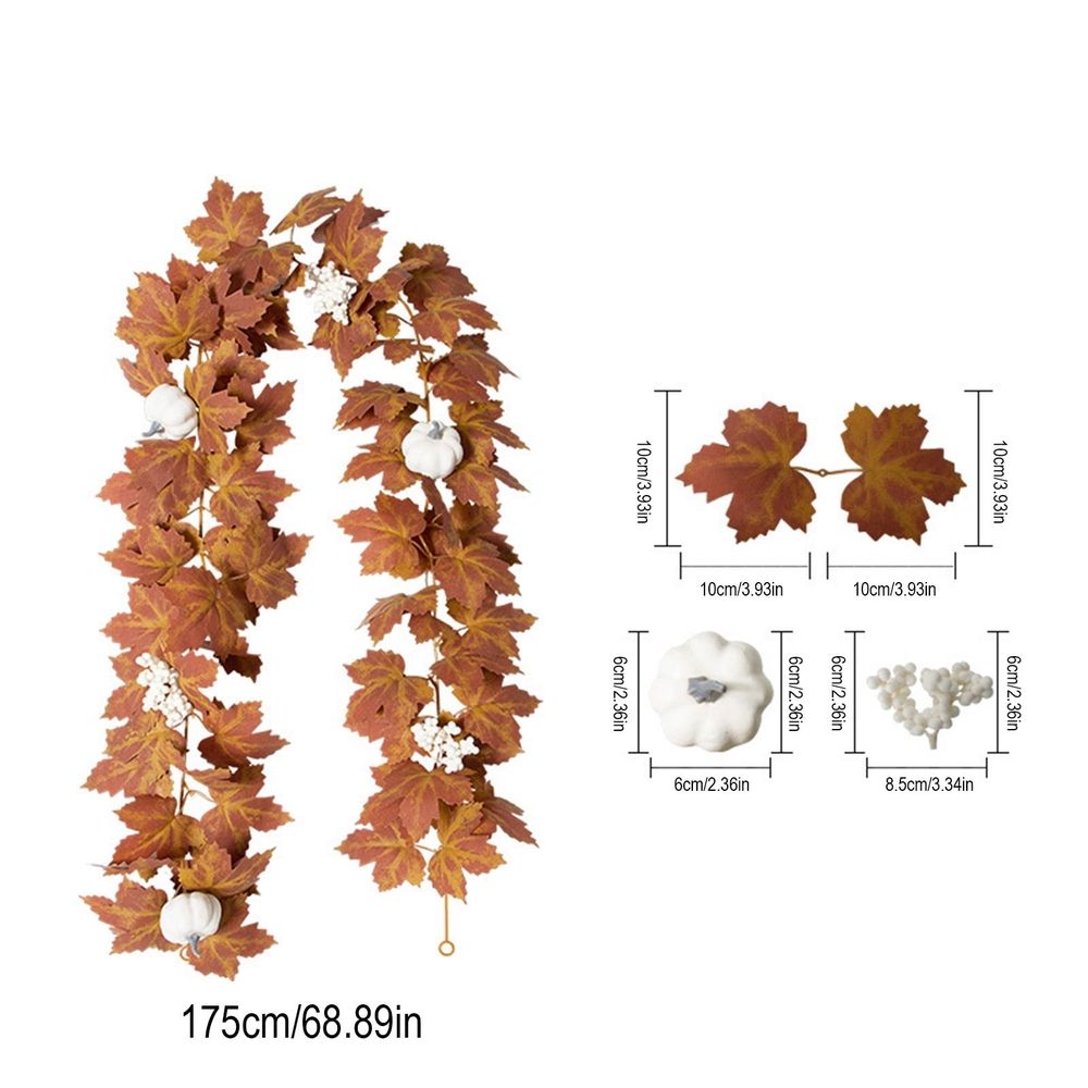 Fall Garland Maple Leaf with White Pumpkin 6 FT, Hanging Vine Garland with Table Centerpiece Thanksgiving Decorations Indoor Outdoor Window Fireplace Autumn Home Decor, Orange