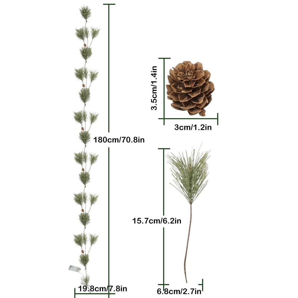 6ft Smokey Christmas Garland with Lights, Natual Rustic Cedar Pine Garland with Pine Cones for Home New Year, Mantle, Farmhouse Indoor Outdoor Decoration