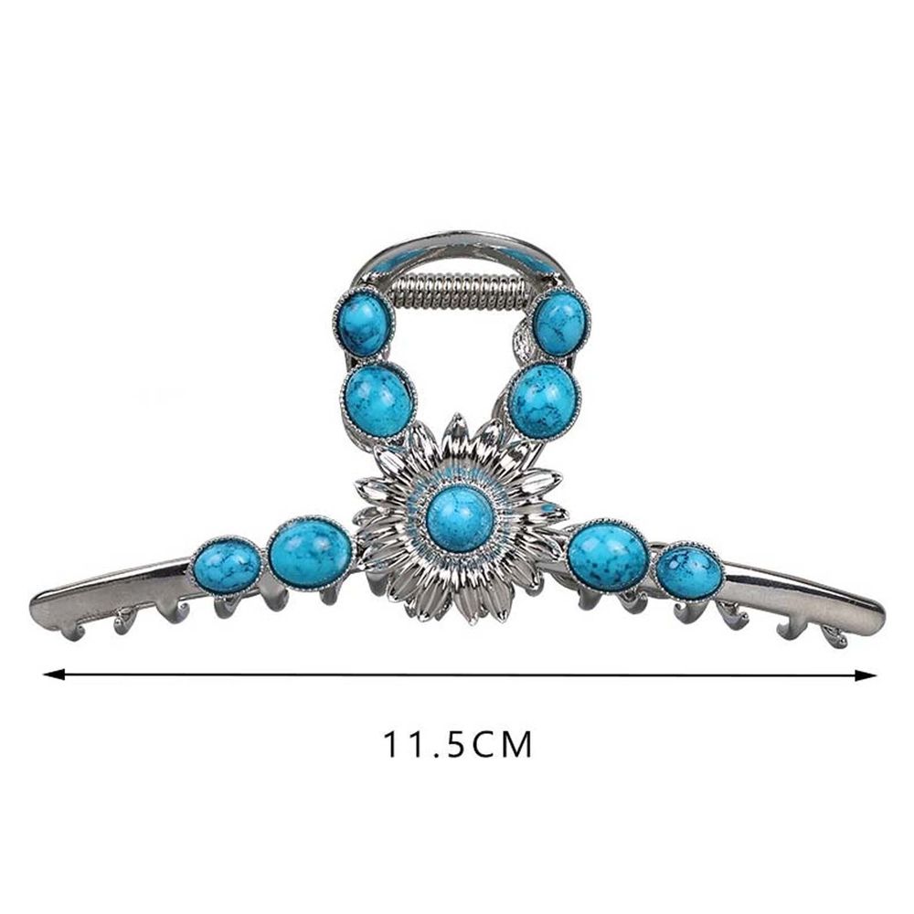 Extra Large Silver Turquoise Blue Stone Sun Metal Western Hair Claw Clip