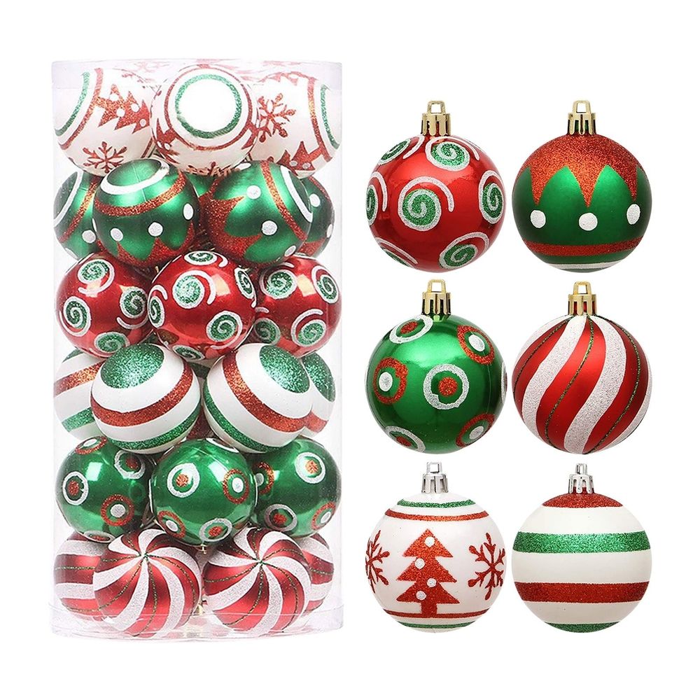30Pcs Christmas Ball Ornaments, Red and Green Christmas Ornaments, Christmas Tree Decorations, 2.4in Christmas Ornaments Set, Glittering Hanging Decor for Xmas Tree Topper Holiday Decoratio