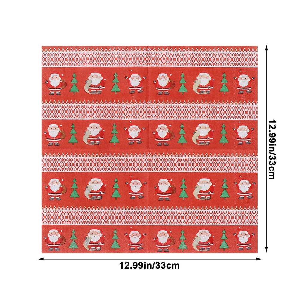 Christmas Paper Napkin, 6.5 x 6.5 Inch Watercolor Santa Claus Snowman Wreath Napkin Disposable Luncheon Napkin for Xmas Home Party Decoration Supplies, 20Pcs