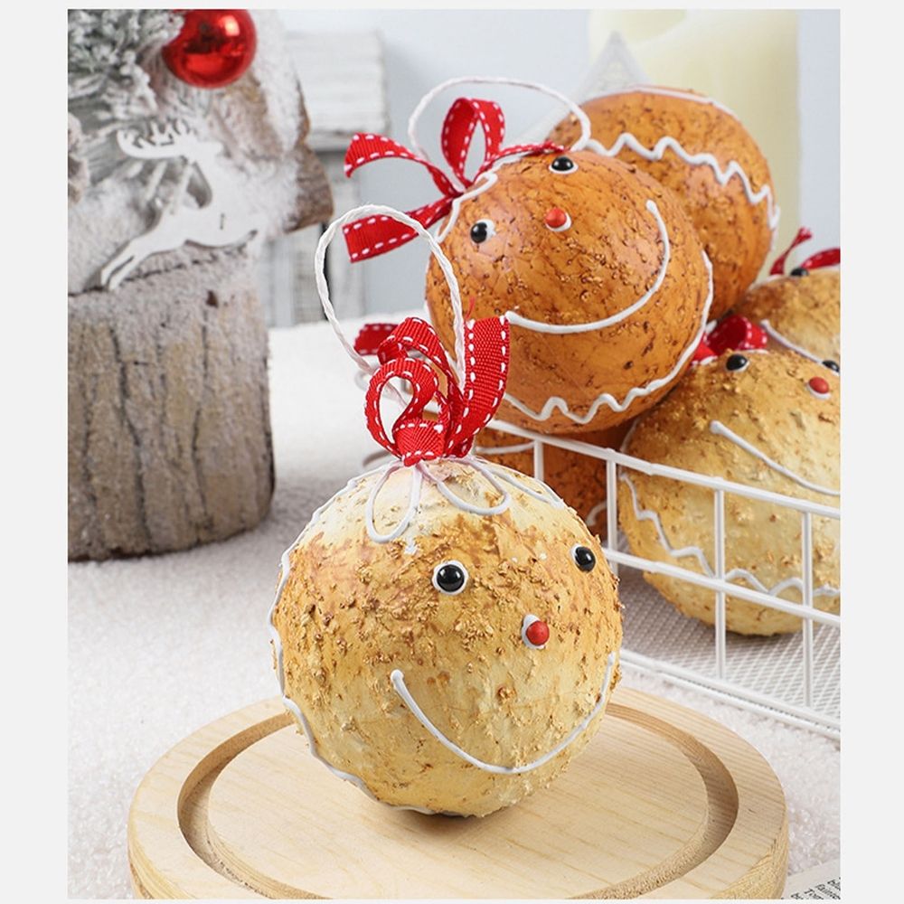 6 Pcs Christmas Balls Ornament, 80mm/3.14' Chocolate Gingerbread Xmas Balls, Christmas Tree Hanging Decorations for Home Indoor Holiday Candy Themed Party Decor