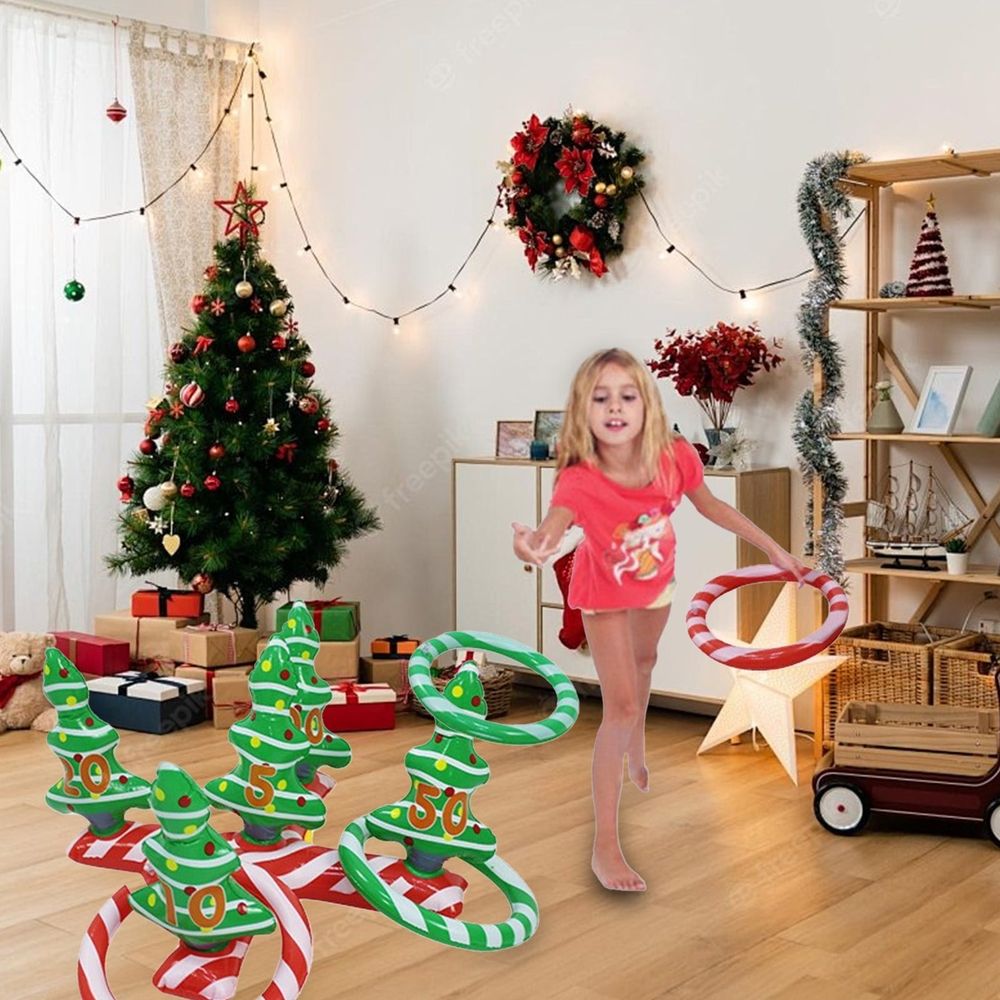 Inflatable Christmas Games Set Inflatable Christmas Tree with Scores Ring Toss Game 1 Inflatable Christmas Tree 4 Ring Toss for Christmas Party Favors Xmas Indoor Outdoor Game