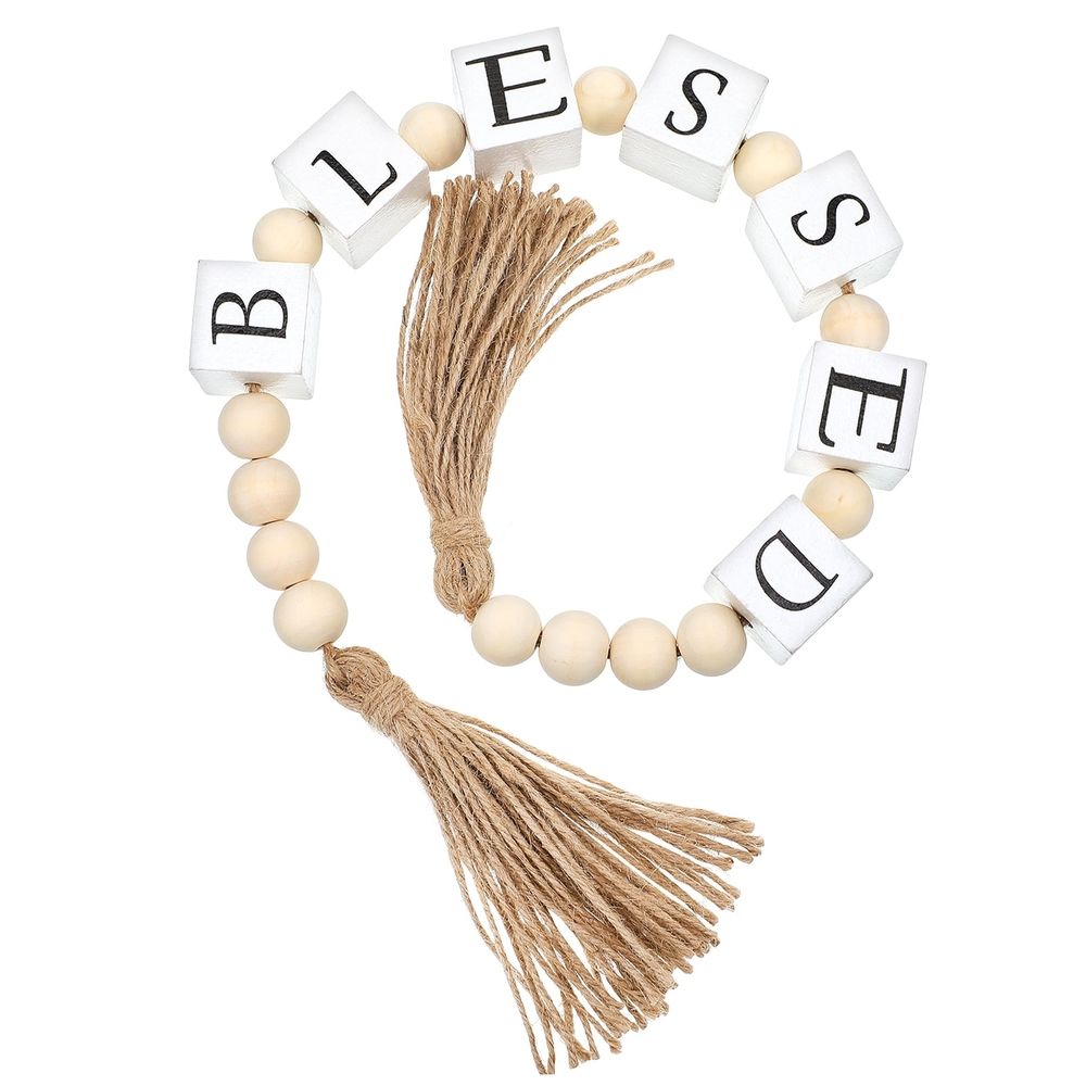 Wooden Blessed Bead Garland with Tassels, Decorative Wood Beads for Home Decor, Tabletop, Coffee Table, Shelf