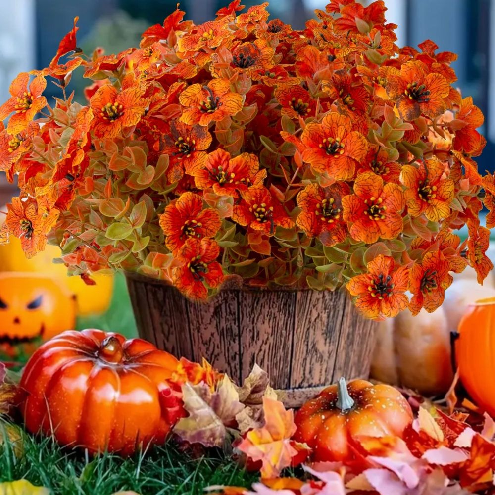 5pcs Artificial Thanksgiving Flowers Silk Autumn Daisies and Eucalyptus Fall Plants for Decorations
