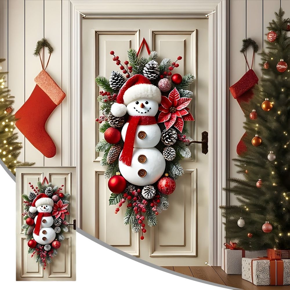 Christmas Door Cover, Christmas Snowman Door Banner Hanging Cloth, Christmas Front Door Decorations, Elastic Fabric Door Cover Christmas for Festive Party Home Decor