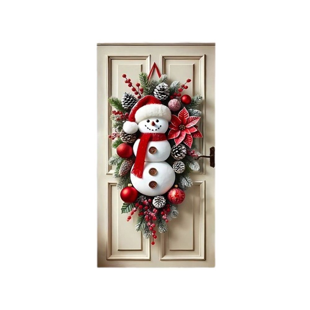 Christmas Door Cover, Christmas Snowman Door Banner Hanging Cloth, Christmas Front Door Decorations, Elastic Fabric Door Cover Christmas for Festive Party Home Decor