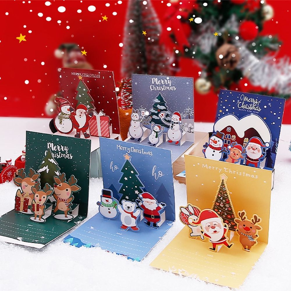 Christmas Cards, 6 Pack Small Pop - Up Christmas Gift Card with Envelopes Stickers, 3D Cute Holiday Greeting Cards Santa Snowman Reindeer Xmas Tree Set Box Christmas Cards