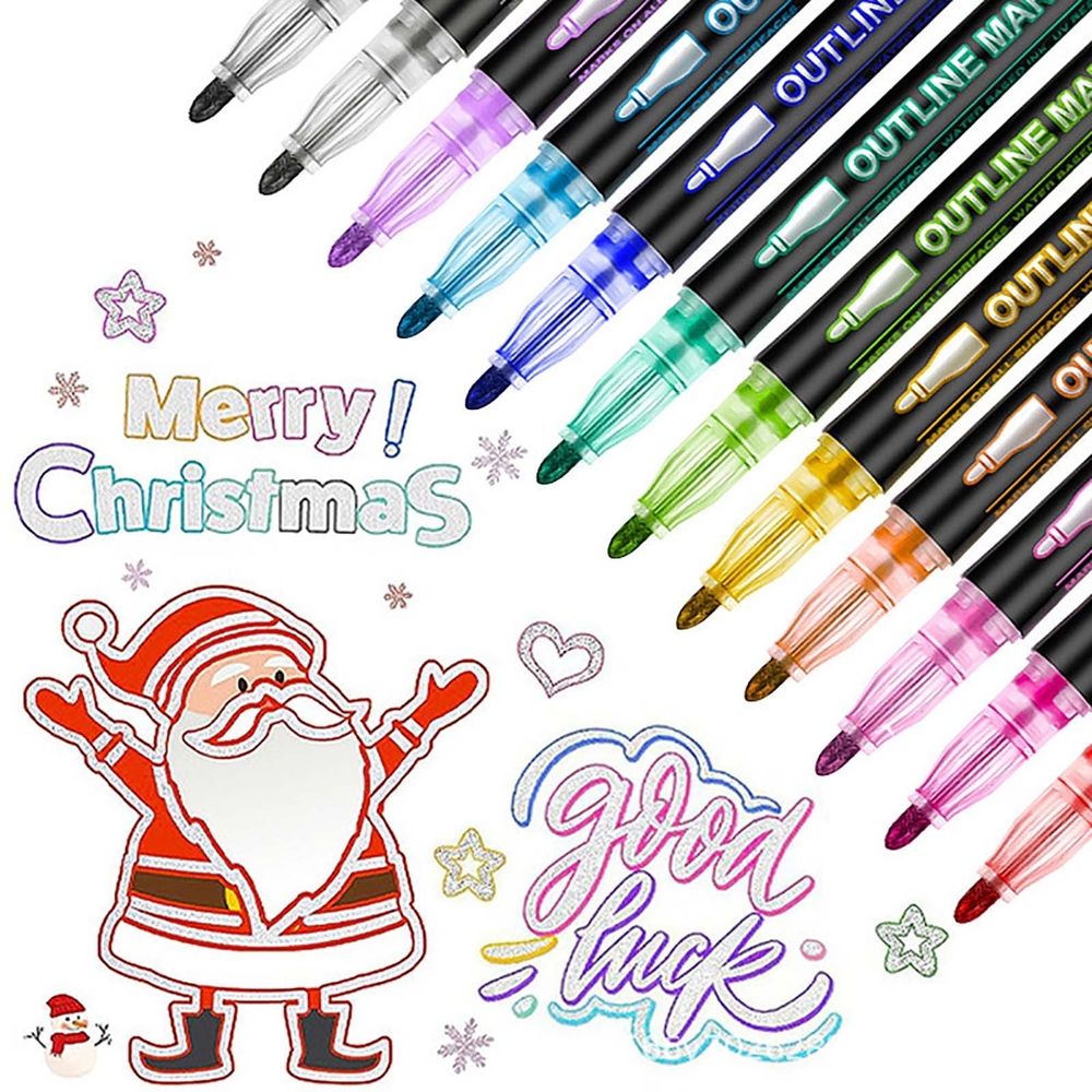 Outline Shimmer Glitter Markers, 8 Colors Double Line Shimmer Marker, Perfect for Doodling, Drawing, Art Supplies, Arts and Crafts, Stocking Stuffers, Birthdays Gifts