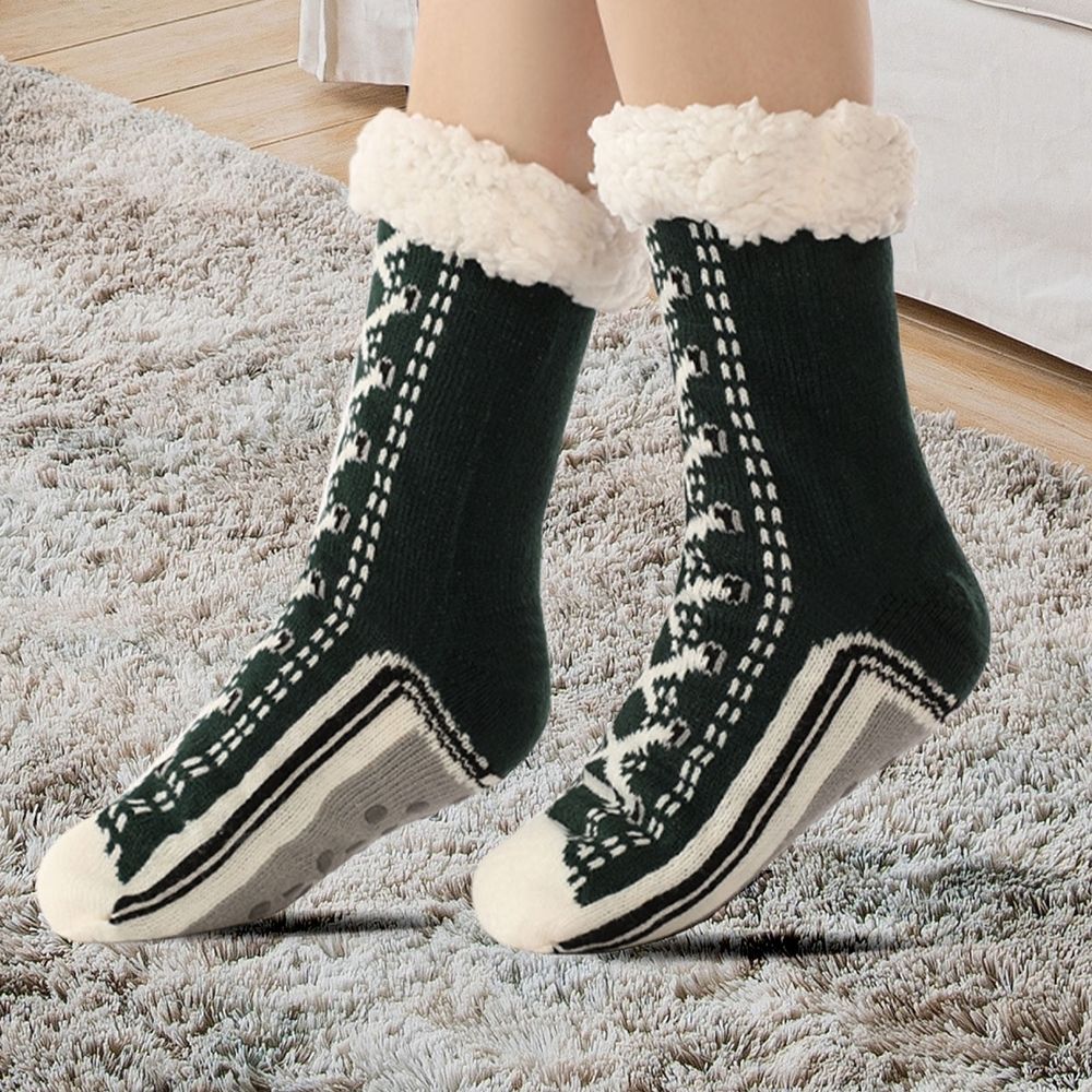 Ultra-Thick Artificial Wool Slipper Home Socks, Inherentinct Artificial Wool Slipper Home Socks, Artificial Wool Slipper Socks for Women & Men Shimmery Christmas, Gray