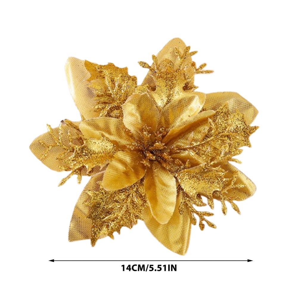 6 Pcs Glitter Poinsettia 5.5" Artificial Flowers Christmas with Clips Stems, Xmas New Year Tree Ornaments for Wedding Party Wreath Decoration (Silver)
