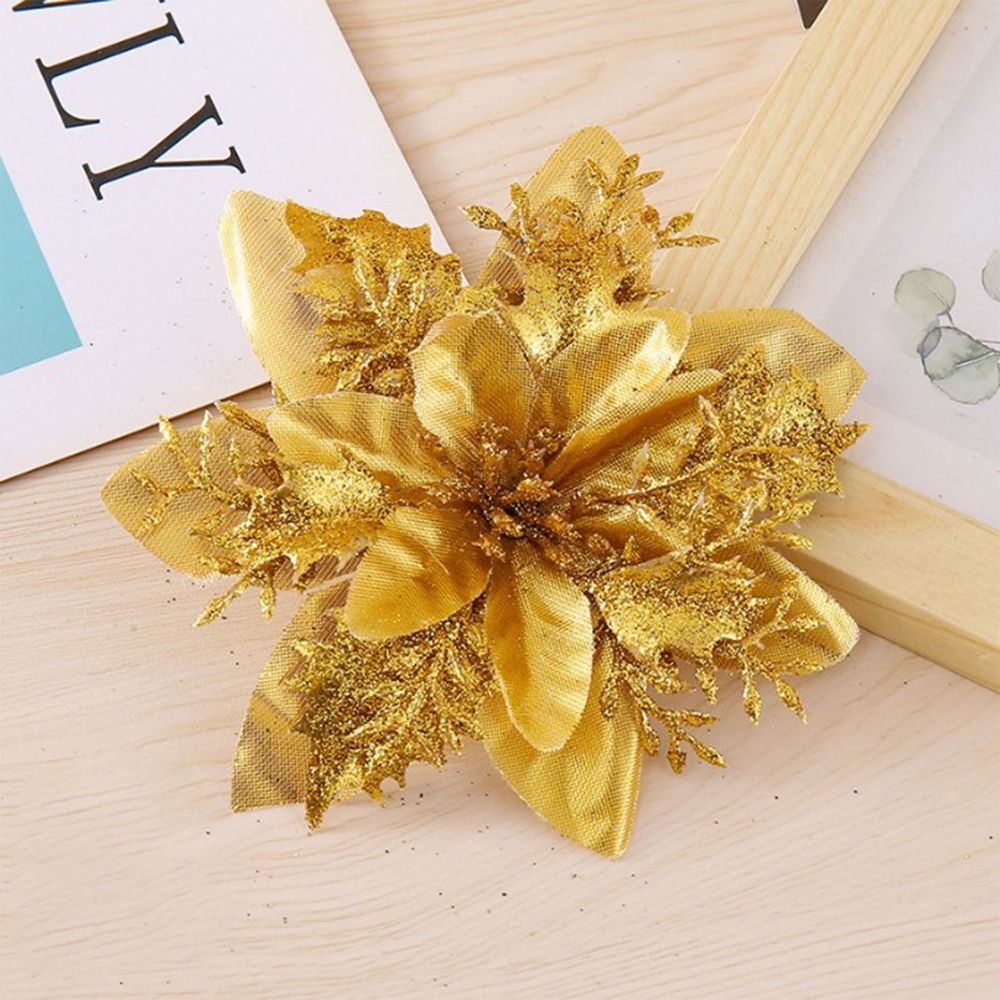 6 Pcs Glitter Poinsettia 5.5" Artificial Flowers Christmas with Clips Stems, Xmas New Year Tree Ornaments for Wedding Party Wreath Decoration (Silver)
