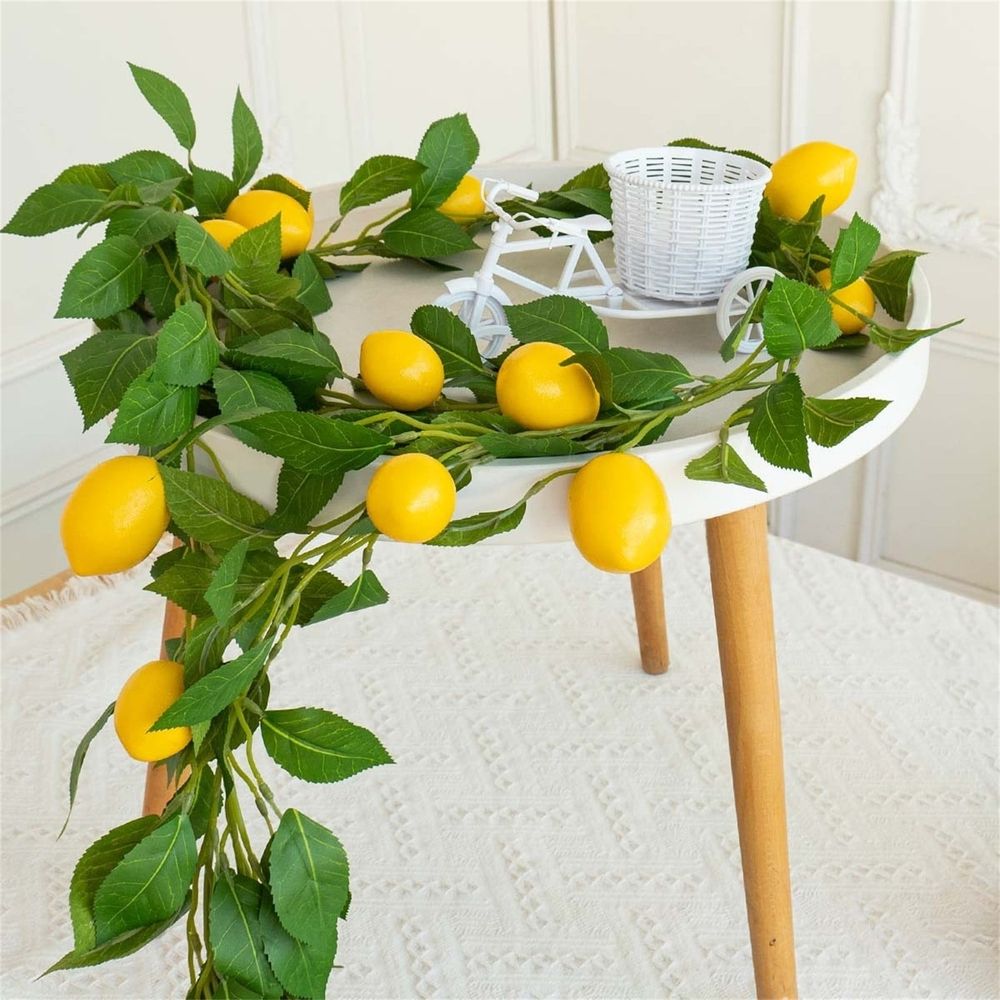 Artificial Lemon Garland, 6Ft Faux Greenery Garland Vine with Fake Yellow Lemon Spring Artificial Fruit Garland for Front Door Wall Decoration