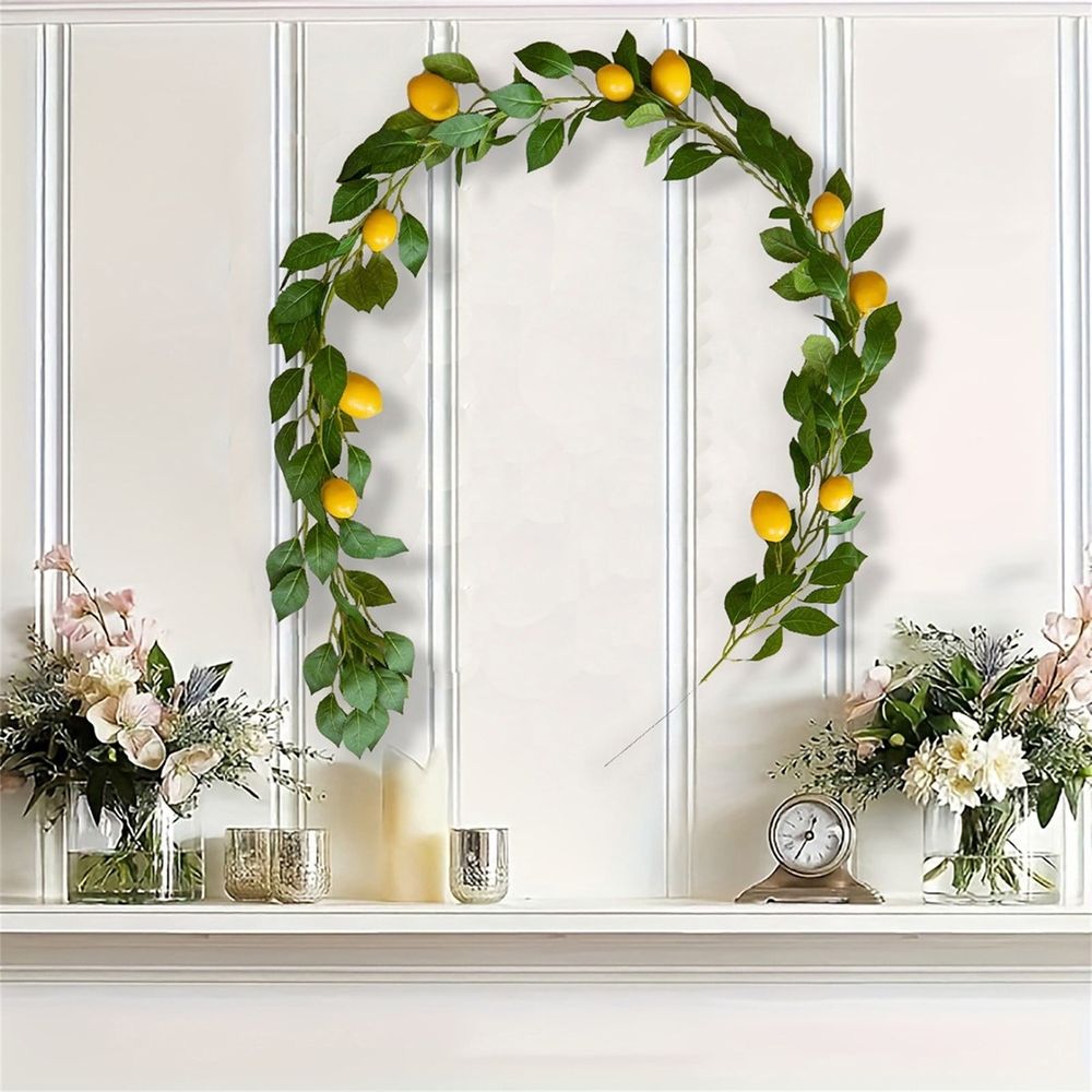 Artificial Lemon Garland, 6Ft Faux Greenery Garland Vine with Fake Yellow Lemon Spring Artificial Fruit Garland for Front Door Wall Decoration