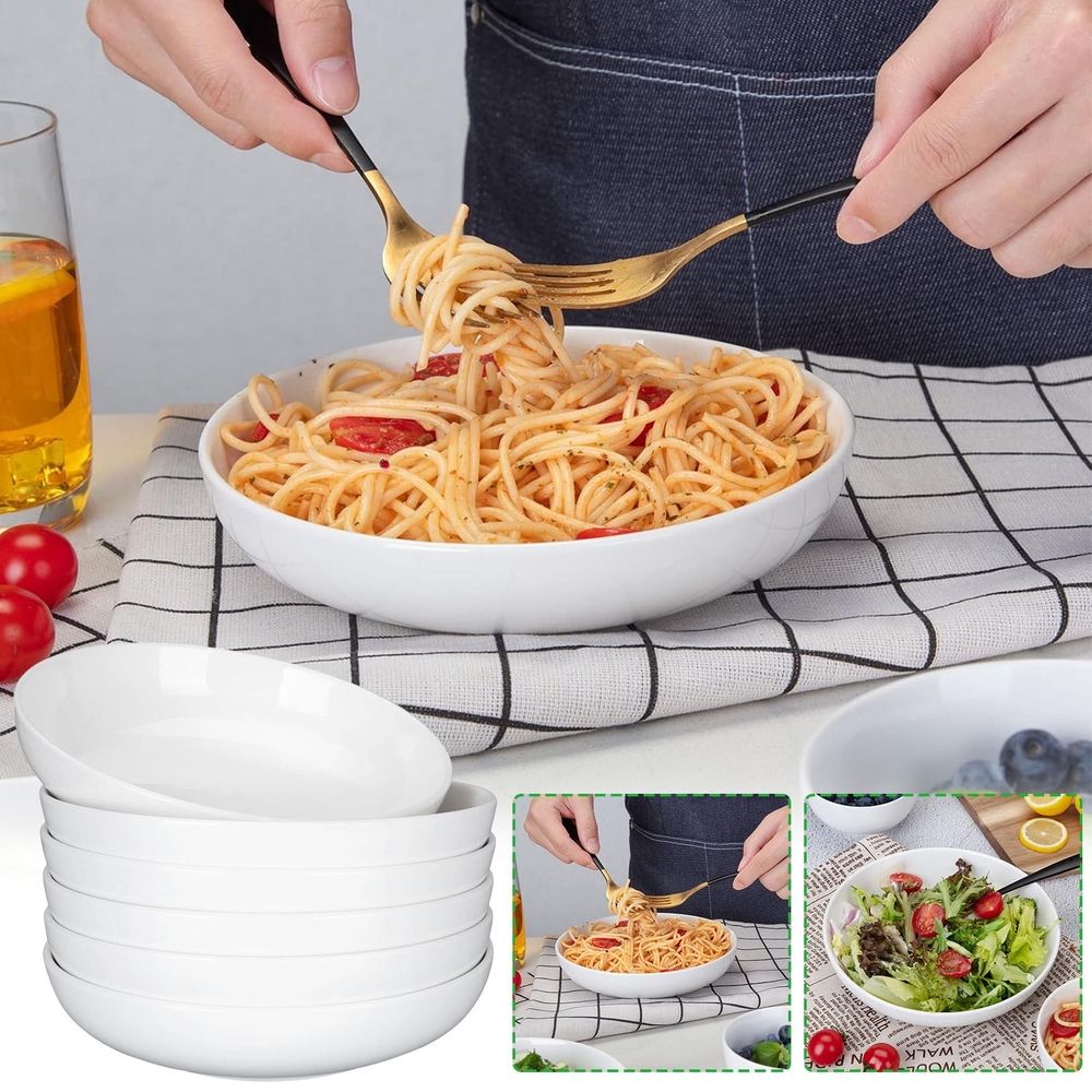 Pasta plate, 8-inch soup plate, pasta plate, soup plate, cream white porcelain salad plate, serving plate, suitable for pasta, soup and salad, pasta bowl, soup bowl, large bowl