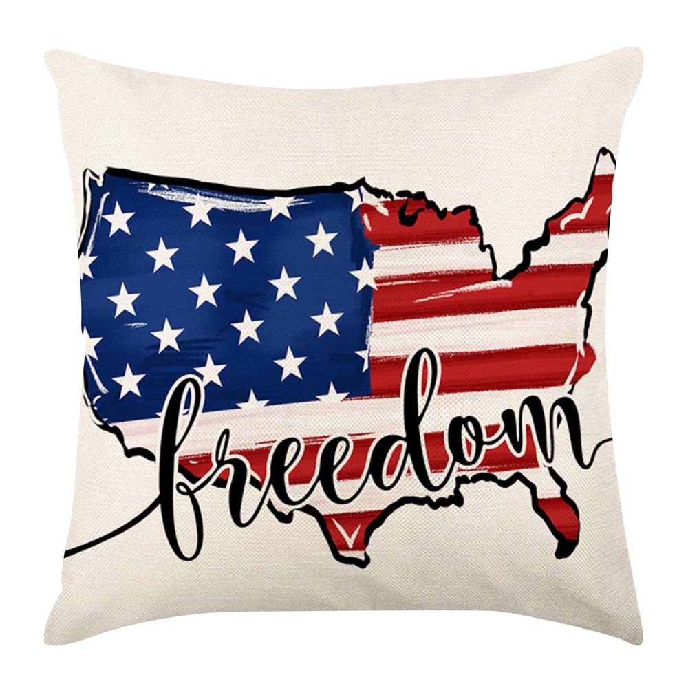 Patriotic Decor Throw Pillow Covers 18x18 in, 4th of July Linen Pillow Case for Independence Day, Memorial Day, Veteran's Day, USA, American Summer Outdoor Red White Blue Decorations
