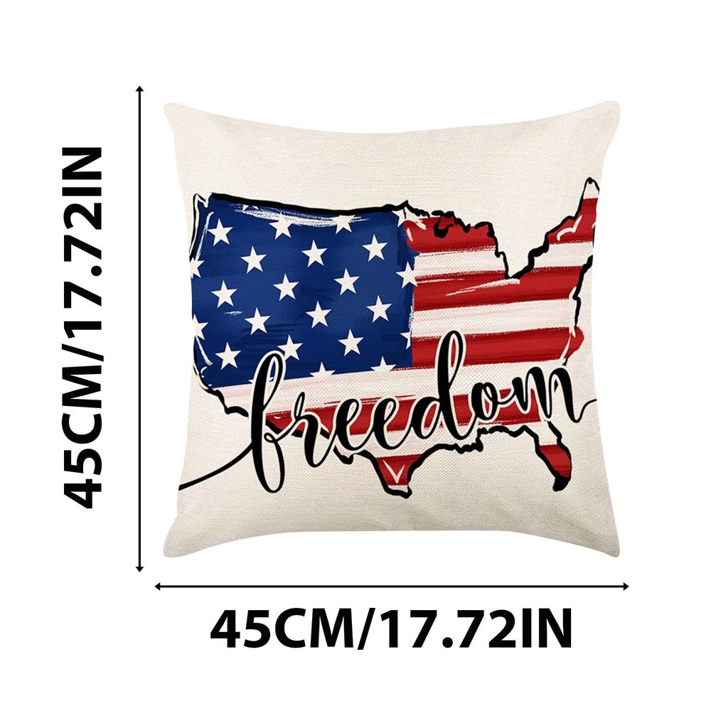 Patriotic Decor Throw Pillow Covers 18x18 in, 4th of July Linen Pillow Case for Independence Day, Memorial Day, Veteran's Day, USA, American Summer Outdoor Red White Blue Decorations