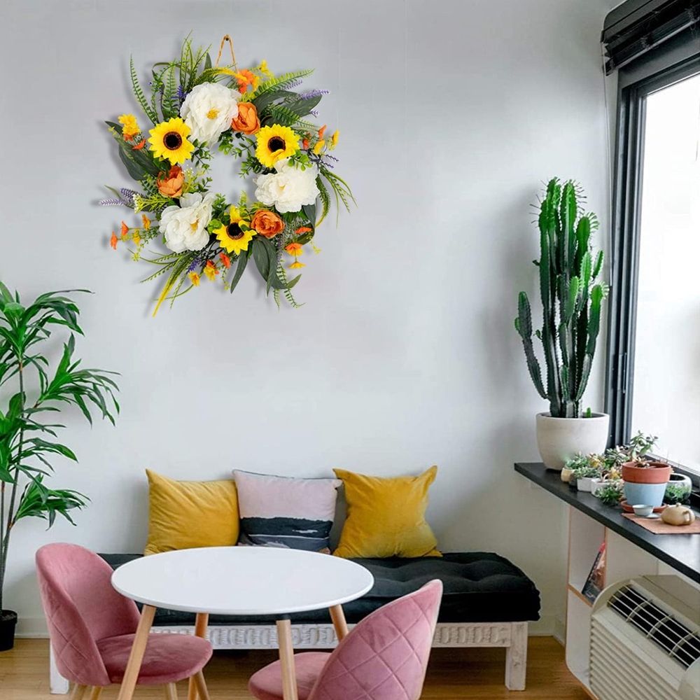 Sunflower Wreaths for Front Door, Artificial Spring Summer Wreath, Door Wreath for Outside All Season Indoor Outdoor Home Wall Wedding Farmhouse Holiday