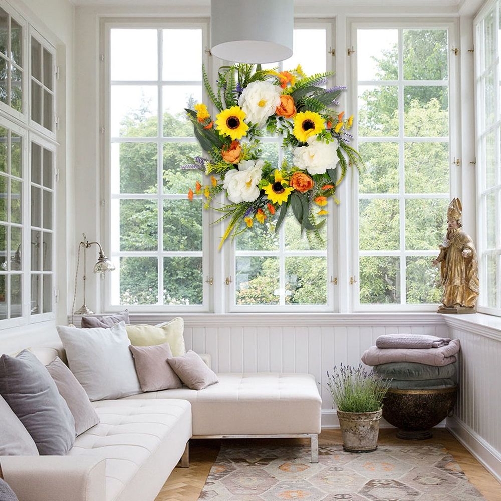 Sunflower Wreaths for Front Door, Artificial Spring Summer Wreath, Door Wreath for Outside All Season Indoor Outdoor Home Wall Wedding Farmhouse Holiday