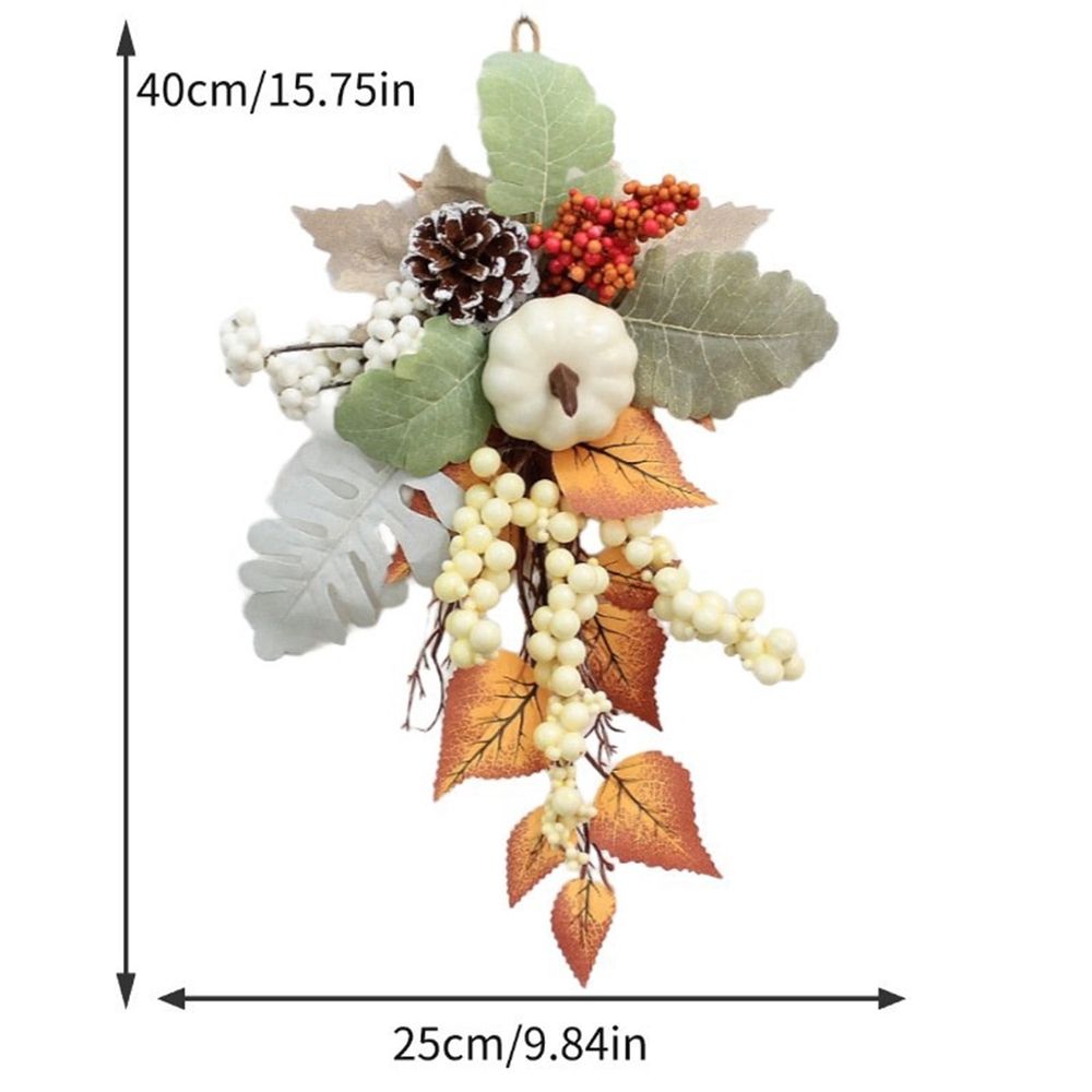 Fall Teardrop Hanging Wall Decoration, 15.75 in Fall Harvest Swag with Pumpkins,Maple Leaves Berries,Autumn Wreath for Front Door,Wall and Fireplace,Thanksgiving Swag Wreath