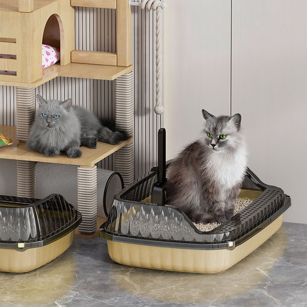 Cat Litter Boxes Large,Kitty Litter Box Low Entry High Sides,Semi Enclosed Front Entry Cat Pan Anti-Splashing Detachable Kitten Toilet with Scoop (Green)