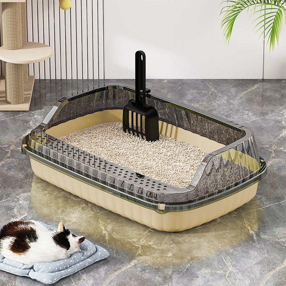 Cat Litter Boxes Large,Kitty Litter Box Low Entry High Sides,Semi Enclosed Front Entry Cat Pan Anti-Splashing Detachable Kitten Toilet with Scoop (Green)