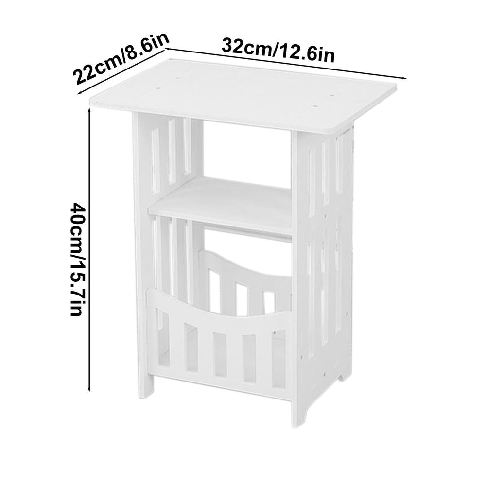 Small Narrow Side Table, 3-Tier Skinny End Table with Storage Shelf, Slim Nightstand Bedside Table for Small Spaces, Living Room, Bderoom, White