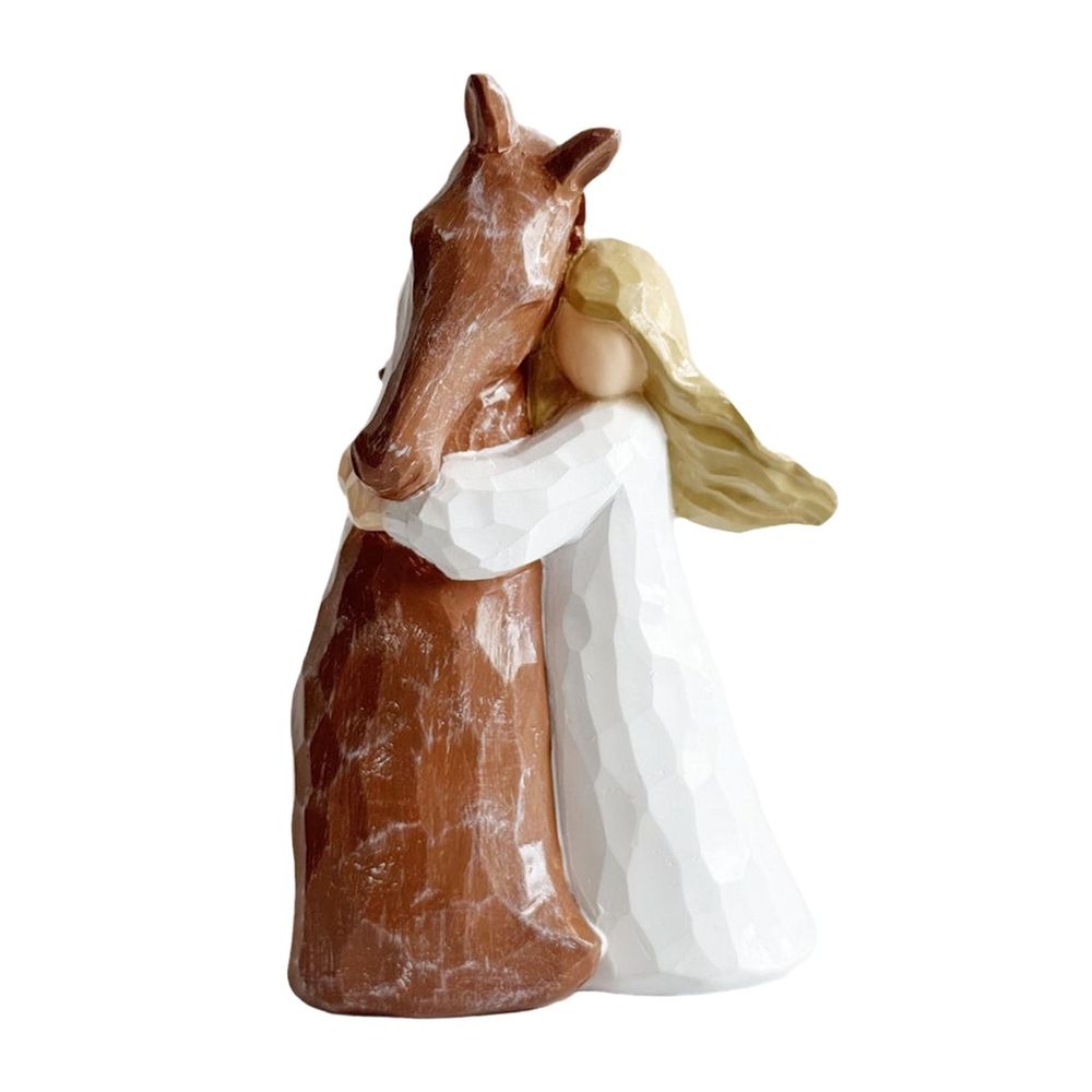 Horse Gifts for Girls Women, Girl Caress Horses Resin Decor for Horse Lovers, Sculpted Hand-Painted Stuff Figurines Statue Decoration Memorial Gift for Cowgirls, Christmas, Ornament