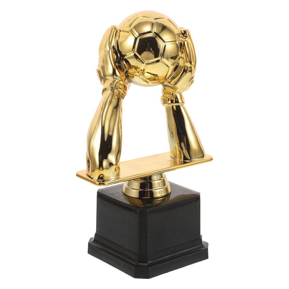 Golden Plastic Soccer Trophy Featuring Goalkeeper Gloves for Football Championship Awards and Display
