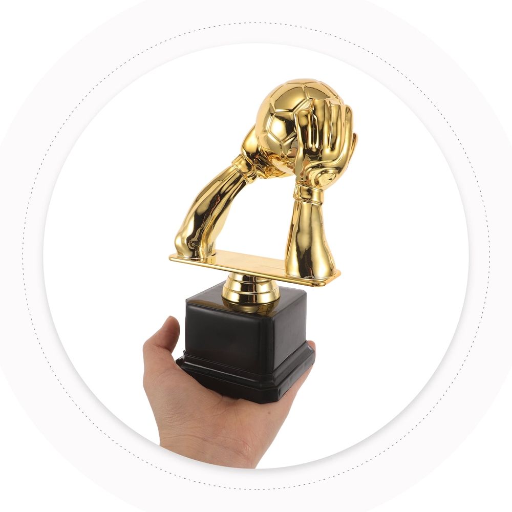 Golden Plastic Soccer Trophy Featuring Goalkeeper Gloves for Football Championship Awards and Display