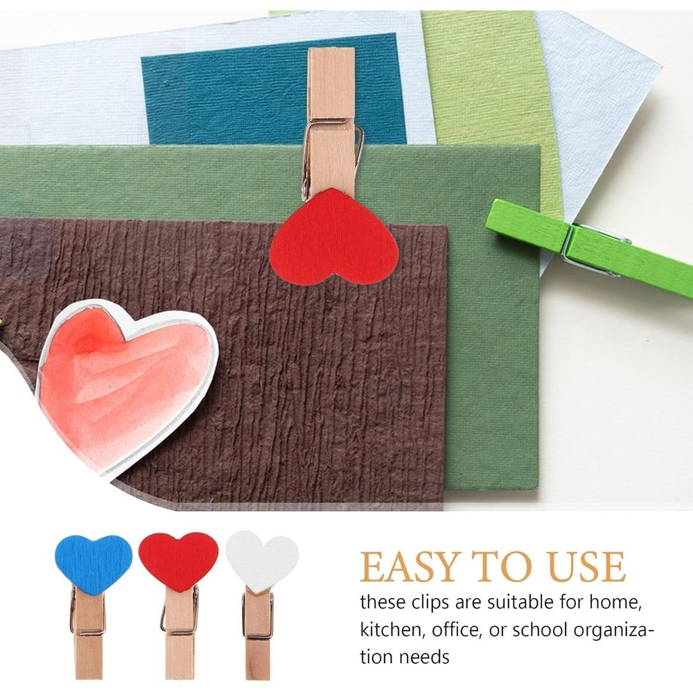 60pcs Mini Wooden Clothespins Clips Decorative White Heart - Party Decor and Photo Hanging Clips