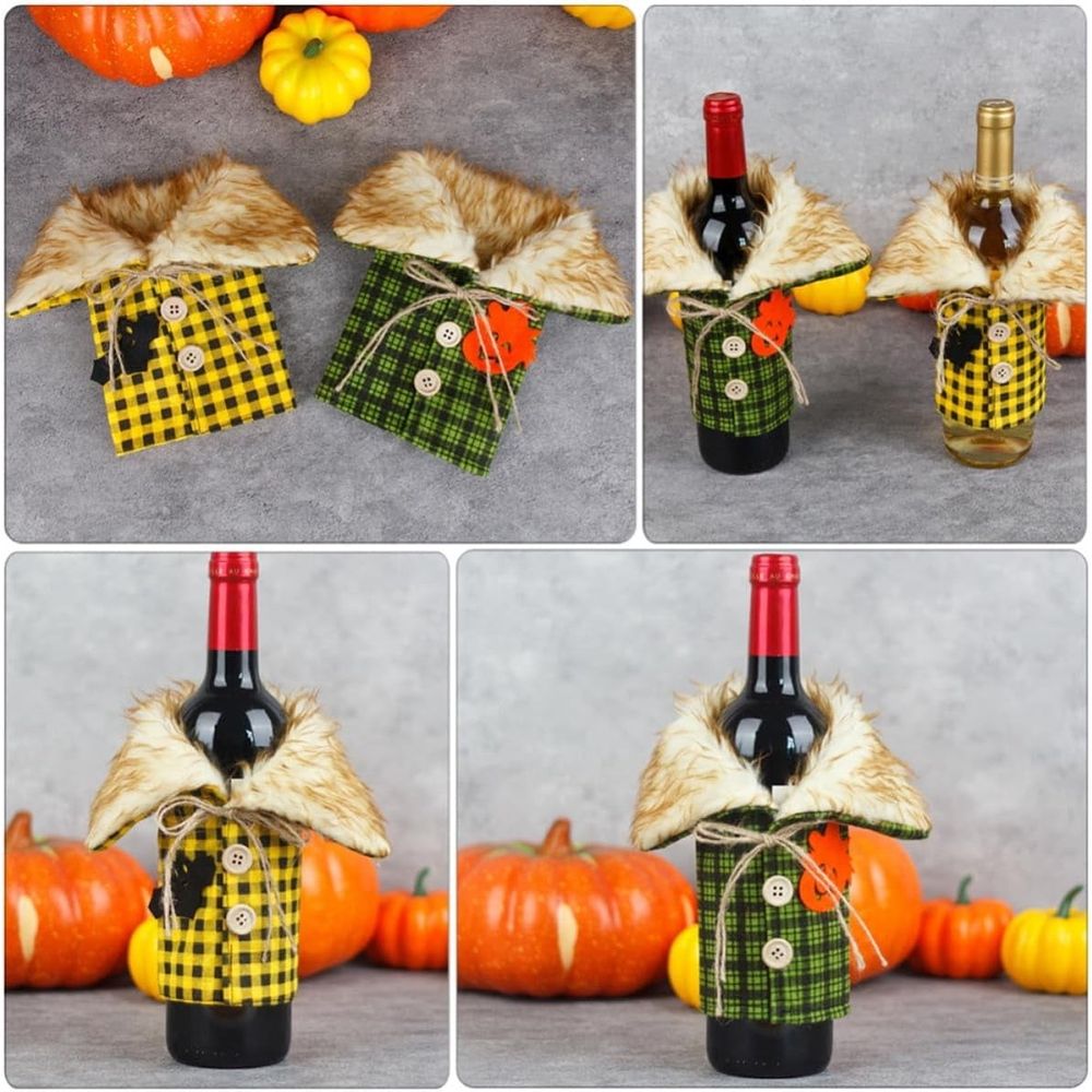 4pcs Halloween Bottle Sleeves Plush Felt Wine Covers - Decorative Reusable Covers for Parties, Restaurants, and Photo Props