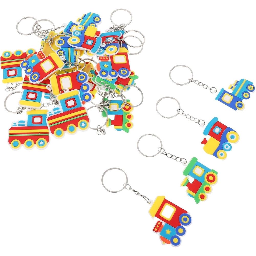 24 cartoon car keychains PVC cute engineering car party gifts, lightweight and sturdy keychains suitable for car keys and backpack travel, easy to clean