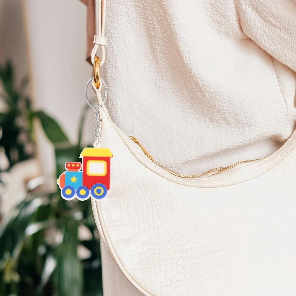 24 cartoon car keychains PVC cute engineering car party gifts, lightweight and sturdy keychains suitable for car keys and backpack travel, easy to clean