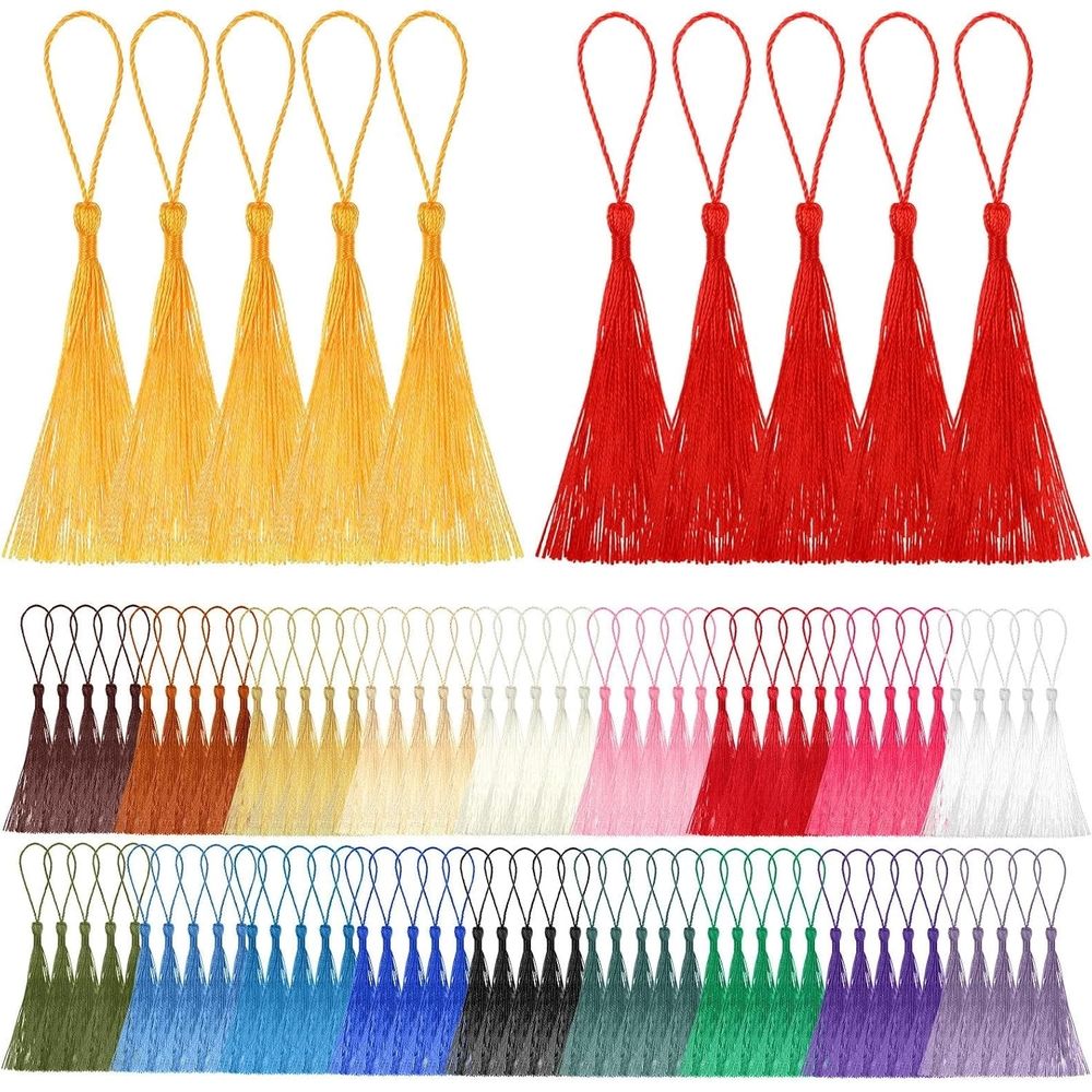 100Pcs Polyester Tassels for Keychains Bookmarks Graduation Decorations Assorted Colors