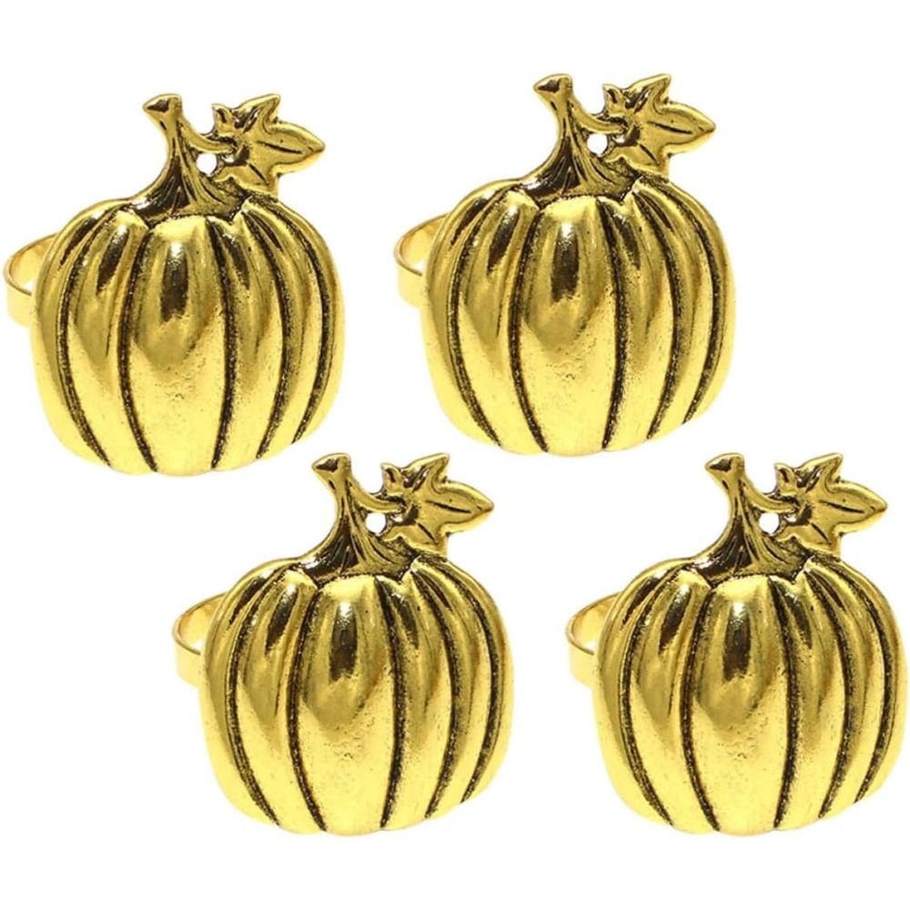 4pcs Pumpkin Napkin Buckles Golden Alloy for Thanksgiving Party Tables, Pumpkin Shaped Polished Alloy Finish for Casual Gatherings and Parties