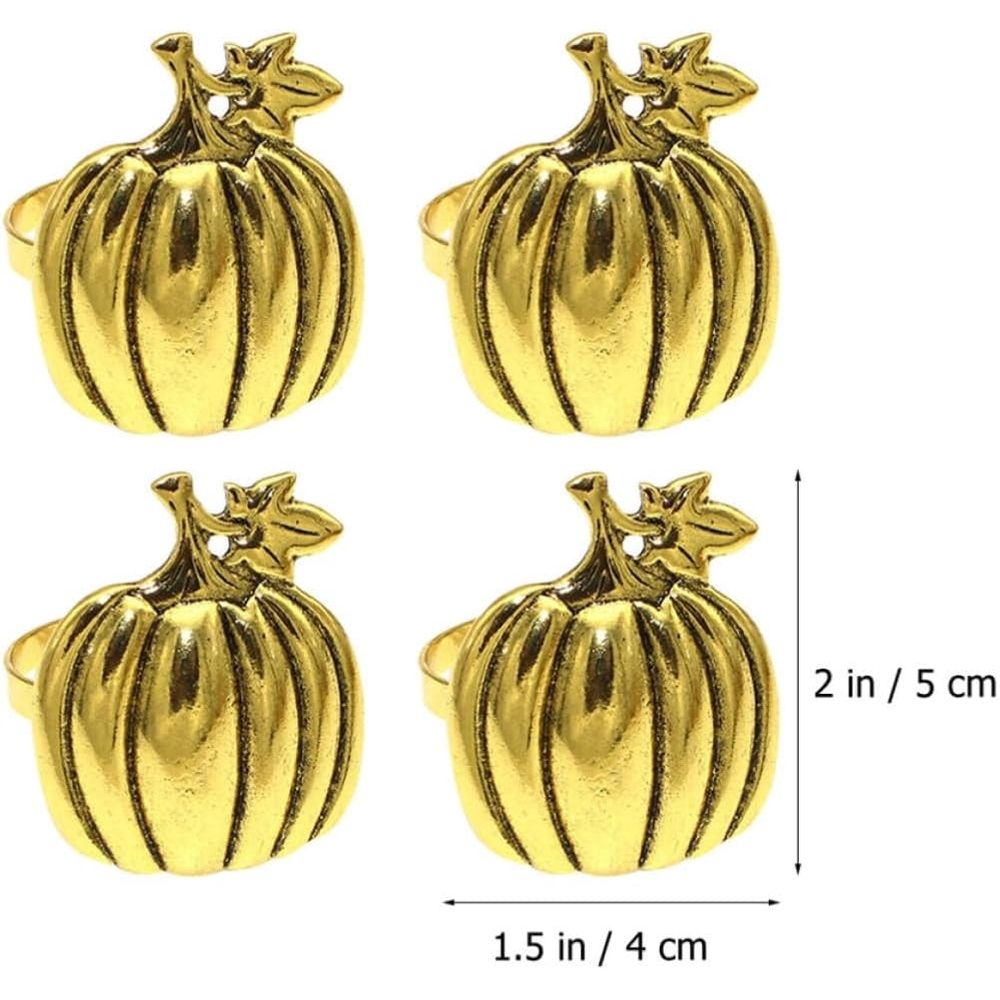 4pcs Pumpkin Napkin Buckles Golden Alloy for Thanksgiving Party Tables, Pumpkin Shaped Polished Alloy Finish for Casual Gatherings and Parties