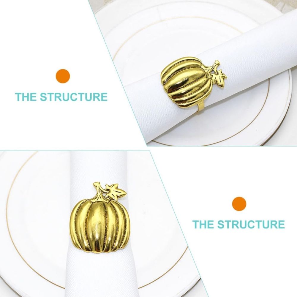 4pcs Pumpkin Napkin Buckles Golden Alloy for Thanksgiving Party Tables, Pumpkin Shaped Polished Alloy Finish for Casual Gatherings and Parties