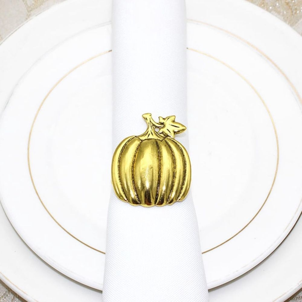 4pcs Pumpkin Napkin Buckles Golden Alloy for Thanksgiving Party Tables, Pumpkin Shaped Polished Alloy Finish for Casual Gatherings and Parties