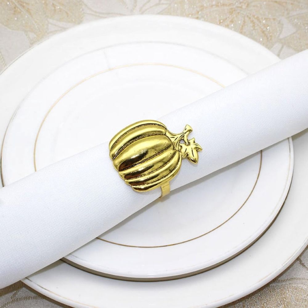 4pcs Pumpkin Napkin Buckles Golden Alloy for Thanksgiving Party Tables, Pumpkin Shaped Polished Alloy Finish for Casual Gatherings and Parties