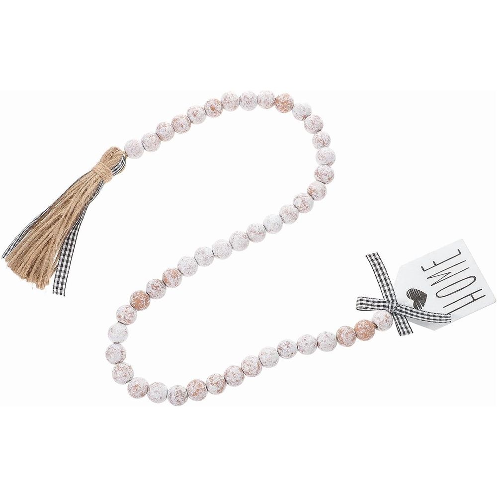 Wooden Beaded Garland with Tassels - Rustic Home Decor, Rope & Wood, for Fireplace or Wall