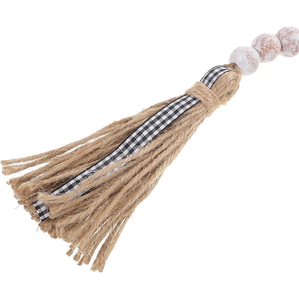 Wooden Beaded Garland with Tassels - Rustic Home Decor, Rope & Wood, for Fireplace or Wall