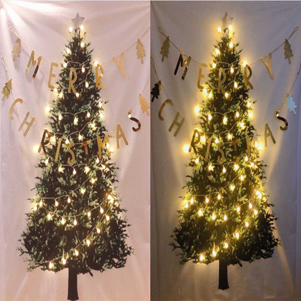 Christmas Lights Christmas Tree Hanging Cloth Wall Decorations Party Ornaments with 10m LED Lights USB Powered Holiday Decor for Home Office Festive Background Tapestry