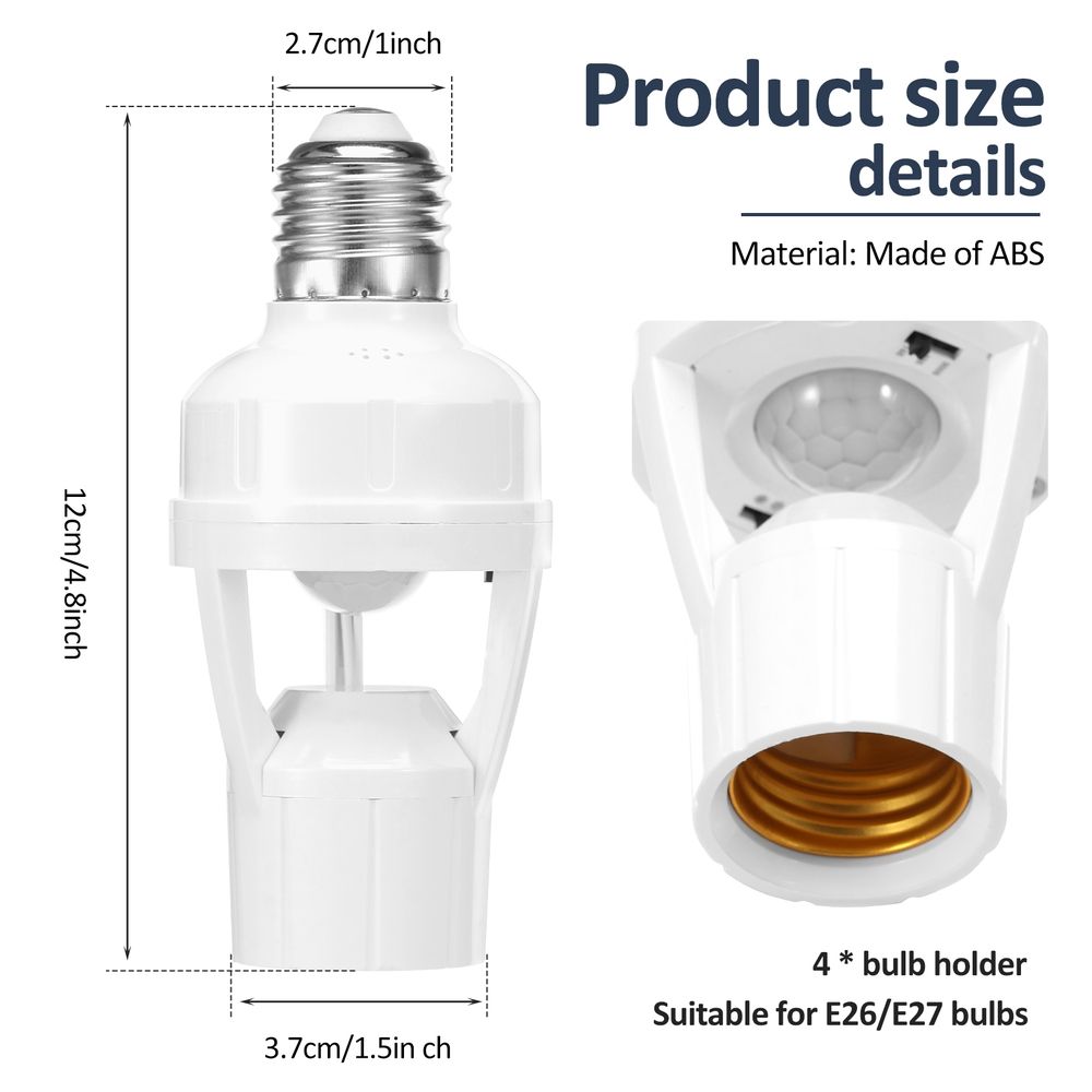 4 Pcs Motion Sensor Light Socket Smart Screw in Light Bulb Outlet Easy to Install for Basement Pantry Room Storage Room Garage