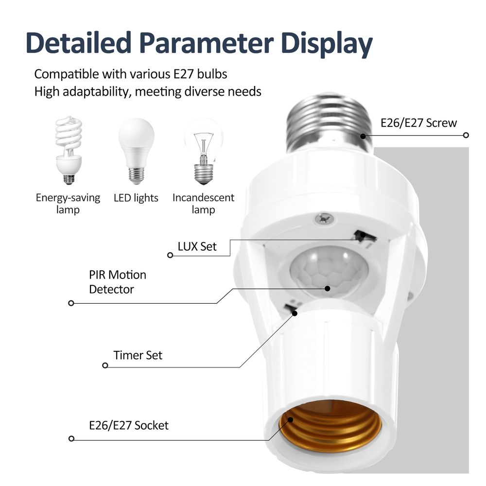 4 Pcs Motion Sensor Light Socket Smart Screw in Light Bulb Outlet Easy to Install for Basement Pantry Room Storage Room Garage