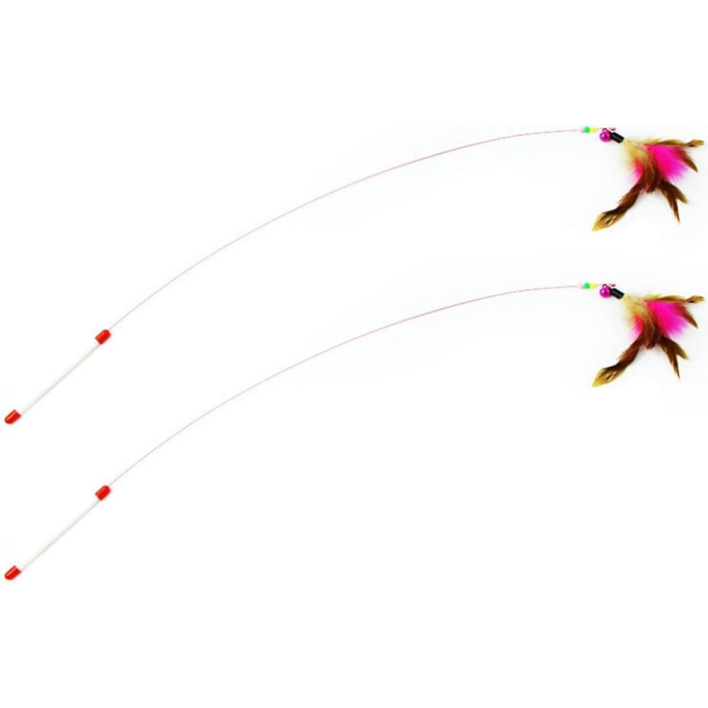2-Piece Cat Teaser Stick with Steel Wire, Interactive Wand for Indoor Play