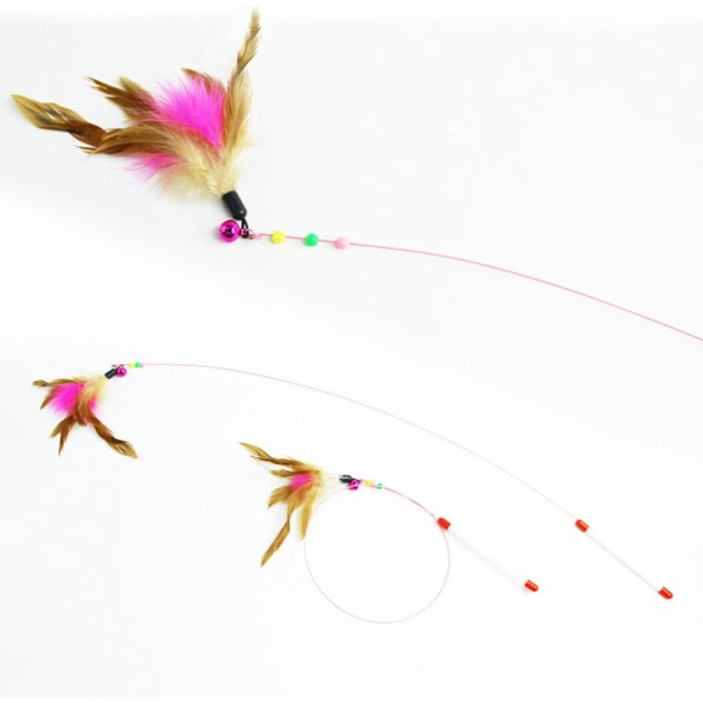 2-Piece Cat Teaser Stick with Steel Wire, Interactive Wand for Indoor Play