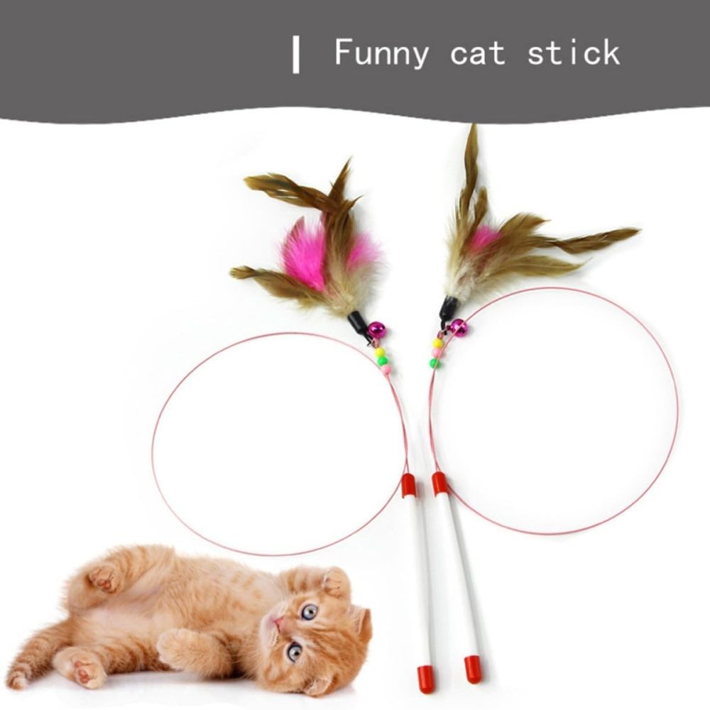 2-Piece Cat Teaser Stick with Steel Wire, Interactive Wand for Indoor Play